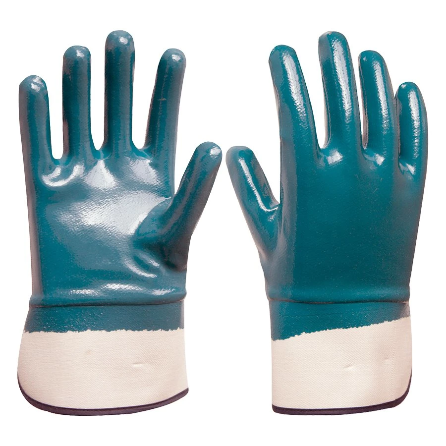 Industrial Nitrile Safety Gloves Cotton Liner Nitrile Fully Coated Smooth Finish Safety Cuff Work Gloves